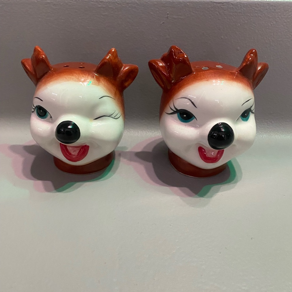 Charming Brown and White Deer Salt and Pepper Shakers